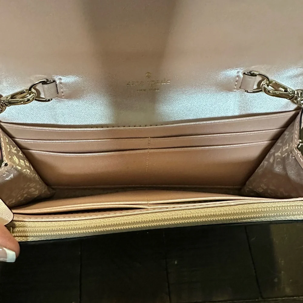 kate spade New York rose gold glitter Milou Sunset Lane clutch. - Picture 3 of 5